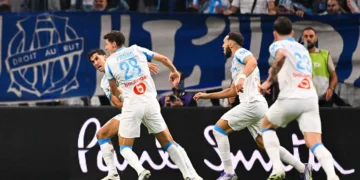 Aguerd après son but avec l'OM contre le PSG